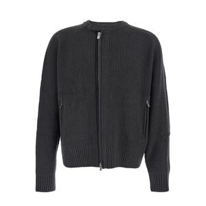 Tonywack Men Grey Crew Neck Cardigan With Ribbed Design In Wool Man